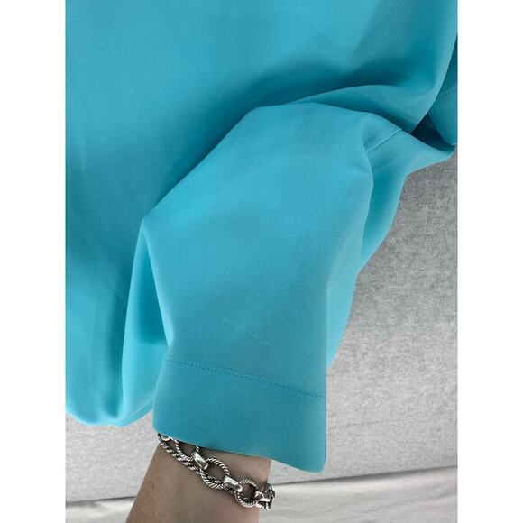 Tibi Women's sz 4 Blue Flowy Blouse Cut Out Workwear Classy Modest Dressy Casual - Picture 6 of 7